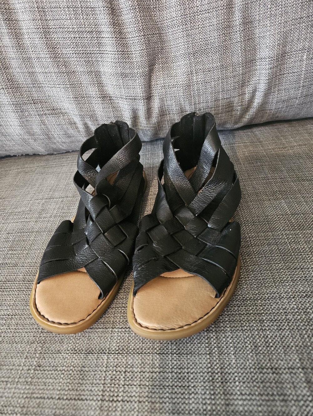 Born Handmade Woven Leather Black Gladiator Sandals - Women